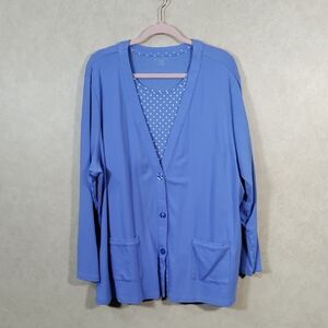 01580 Appleseed's periwinkle blue cotton tank and cardigan twinset 3X